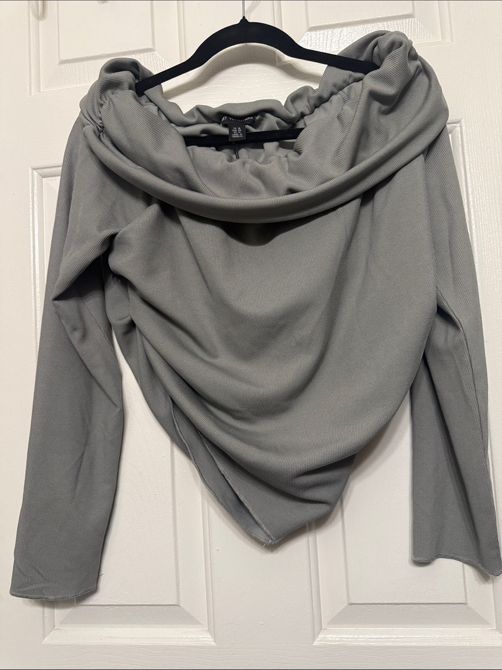 Draped Off-Shoulder Gray Knit Top